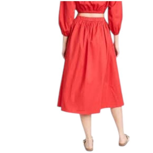 Sundry Anthropologie Candy Red Midi SKIRT ONLY NWT Side Slit Sexy Feminine M - Picture 2 of 12